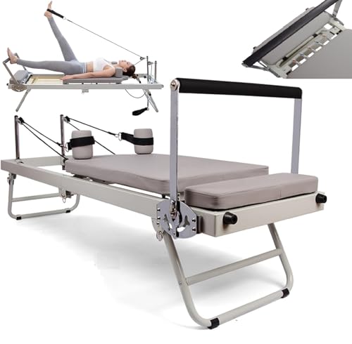 Pilates Reformer mit Reformer-Zubehör, faltbares Design, Sprungbrett, Fußschlaufe & 10 Federrohre – 200 kg Gewichtskapazität von Generisch