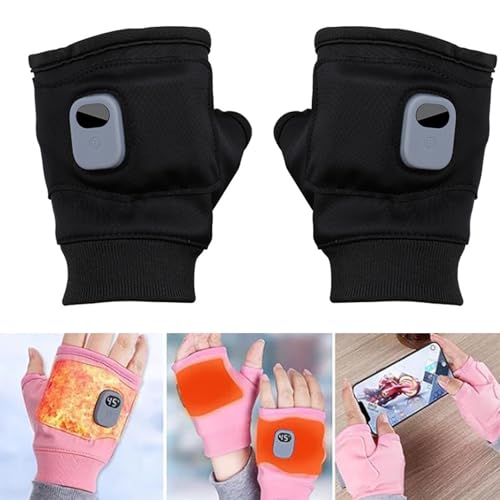 Portable Heating Gloves with Digital Display, Portable Heating Gloves, Fingerless Heated Gloves for Women Men Rechargeable, Rechargeable, Hand Warmer for Indoor and Outdoor (Black) von Generisch