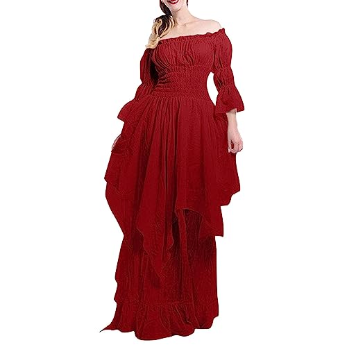 Princess Dress Women, Damenmode Sale Mittelalter Kleidung Damen Lang Kleid Renaissance Schulterfreies Viktorianisches Vintage Maxikleid Helloween Kostüme Für Frauen Kleider von Generisch