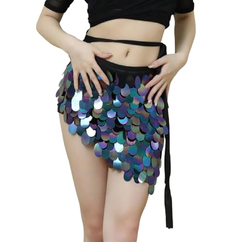 Prinzessin kostüm Damen,meerjungfrau Rock Damen,Pailletten Rock Damen Glitzer Rock Damen Glitzer KostüM Belly Dance Costume Wickelrock Meerjungfrauen KostüM Paillettenrock Damen,005 Marine，L von Generisch