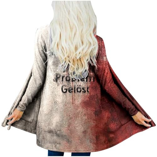 Problem Gelöst Halloween Strickjacke Damen Leichte Lang Horror Dünne Strickjacke Lange Ärmel Open Front Blutig Bedruckt Cardigan mit Taschen 00a Khaki M von Generisch