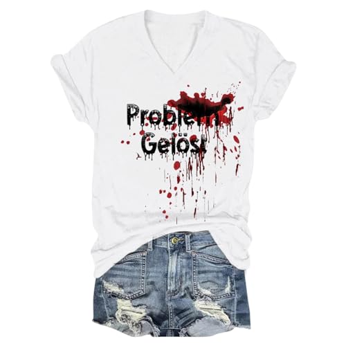 Problem Gelöst Halloween T-Shirt Damen V-Ausschnitt Kurzarm Blutiges Shirt Horror T Shirts Weiß 4XL Problem Gelöst Halloween T-Shirt Damen V-Ausschnitt Kurzarm Blutiges Shirt Horror T Shirts Weiß 4XL von Generisch