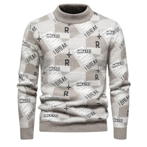 Pulli Herren, Pulli Herren Fleece Sweater - Fleecepullover Elegant Sweatshirts Oversize Winterpullover Ohne Kapuze Strickpulli Aesthetic Pullover Rundhals Gestreifter Kontrast Feinstrick Männer Basic von Generisch