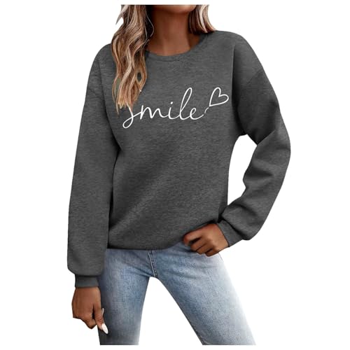 Pullover Damen Sweatshirt Weihnachtspullover Sweater Langarm Baumwolle Fleecepullover Rundhals Pulli Herbst Winter Frauen Elegant Oversized Oberteil Streetwear Sweatshirts ohne Kapuze Bluse von Generisch