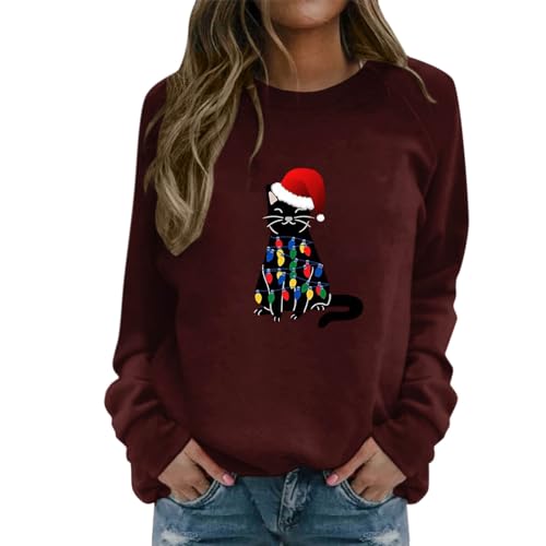 Pullover Damen Ugly Christmas Sweater Lustige Weihnachten Weihnachtspulli Rundhals Weihnachtsoutfit Sweatshirt Damenpullover Pullover Rot XXL von Generisch