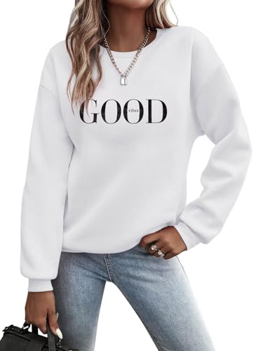 Pullover Teenager Mädchen, Sweatshirt Damen Pullover Briefe Drucken Langarm Rundhals Pulli Herbst Winter Frauen Buchstaben Druck Locker Casual Oberteil Sport Streetwear Sweatshirts Ohne Kapuze Bluse T von Generisch