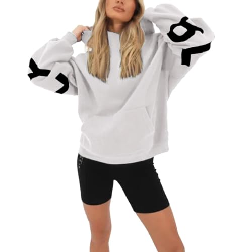 Pullover Teenager mädchen, Hoodie Damen Backprint Kapuzenpullover - Winterpullover Lang Sweatshirts Oberteil Kapuzenshirt Baggy Damenpullover Women's Blackprint Pullover Langarm Winter Sweatshirt Top von Generisch