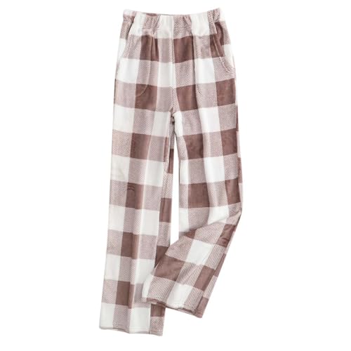 Pyjama-Hosen-Damen, Pyjama Hosen Damen Flanell Warm Kuschelhose Schlafanzughose Kuschel Karierte Schlafhose Haushose Plüsch Flauschig Fleecehose Schlafanzug Hosen Pyjamahose von Generisch