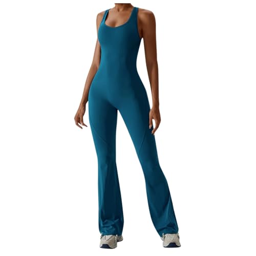 Pylo Jumpsuit Damen Elegant Yoga Outfit Set Bodysuit Women Sport Einteiler Overall Elegant Gymnastikanzug Jumpsuits für Damen Blau L von Generisch