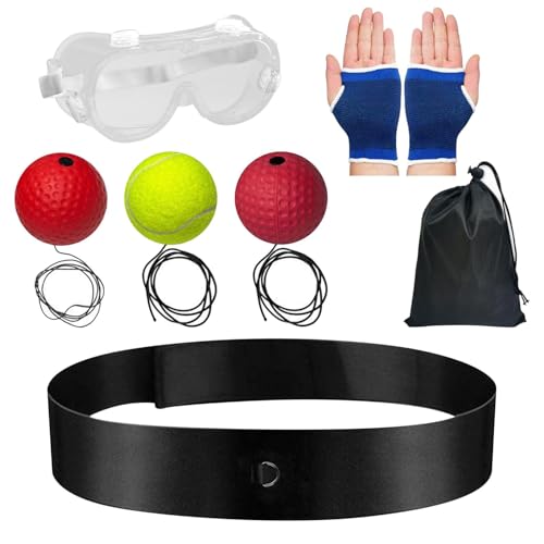 Reflexball-Stirnband-Set – Tragbarer Box-Reflexball | Tragbares Speed-Training-Punchball-Set Mit Elastischem Stirnband | Reaction Response Trainer-Ausrüstung Für Anfänger Und Professionelle Boxer von Generisch