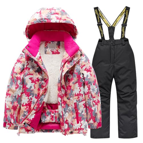 Regenhose Kinder Gefüttert, Schneeanzug Kinder Mädchen Warmer Verdickt Skihose - Winterjacke Unisex Winteroverall Thermo Matschhose Gefüttert Winddicht Skioverall Wasserdicht Schneeoverall Warm von Generisch