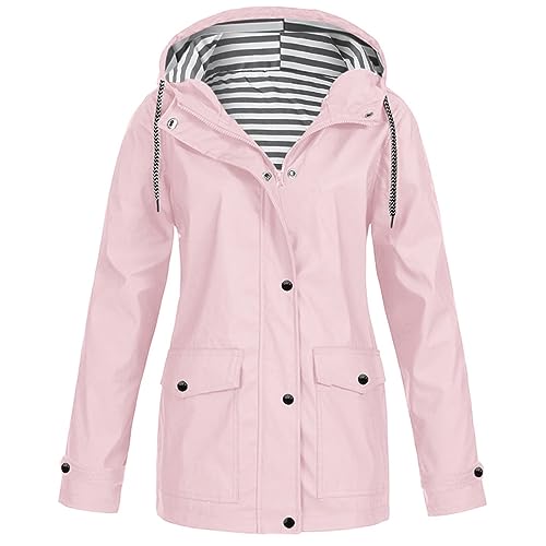 Regenjacke Damen Wasserdicht Atmungsaktiv Jacken Für Schwarz Leicht Damenjacke Fahrrad Einfarbig Regenparka wasserdichte Windjacke Übergangsjacke Lang Windbreaker Regenmantel von Generisch