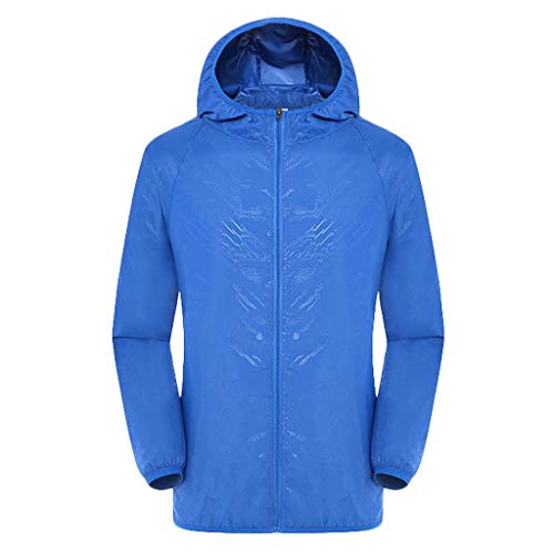 Regenjacke Herren Wasserdicht Sonnenschutz Packbare Ultraleichte Windjacke Fahrrad Regenmantel mit Kapuze Einfarbig Outdoorjacke Atmungsaktiv Dünne Ölzeug Sommerjacke regenponcho für Herren Blau XXL von Generisch