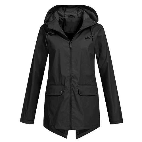 Regenmantel Damen Kapuzenjacke Leicht Softshelljacke Wasserdicht Grosse Groessen Allwetterjacke Sommer Fahrradjacke wasserdichte Elegant Windjacke Sportjacke Damen Rain Jacket Schwarz,3XL von Generisch