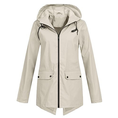 Regenmantel Damen Wasserdicht Gefüttert Packbare Übergangsjacke Windbreaker Regenmantel Atmungsaktiv Lang Große Größen Outdoorjacke Funktionsjacke Fahrrad mit Kapuze Regenjacke Fahrradjacke Beige L von Generisch