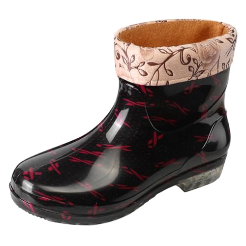 Regenstiefel Damen Lässig Halbhoch Regenschuhe Gumischtifel Stiefel Rain Boots Women Rutschfest Regenstiefel Gummi Gefüttert Stiefeletten Garten Gummistiefel Gartenschuhe Regenstiefeletten Braun EU 37 von Generisch