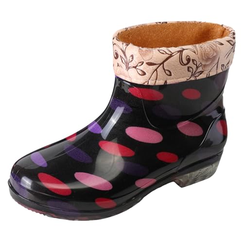 Regenstiefel Damen Lässig Halbhoch Regenschuhe Gumischtifel Stiefel Rain Boots Women rutschfest Regenstiefel Gummi Gefüttert Stiefeletten Garten Gummistiefel Gartenschuhe Schwarz EU 39 von Generisch