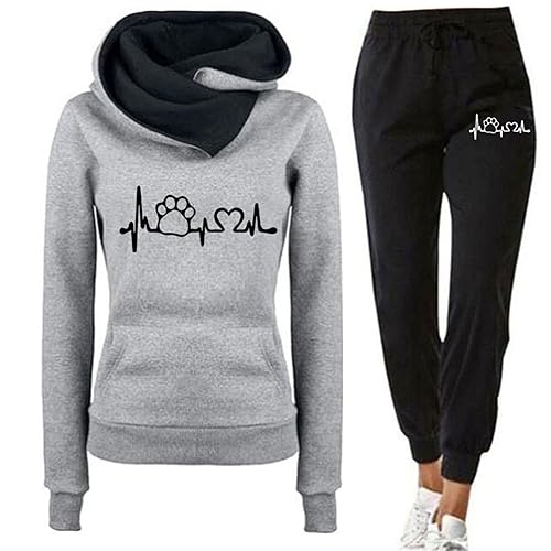 Retourenkauf, Jogginganzug Damen Mit Kapuze 2 Teiler Heartbeat Lang Sport Outfit Set Sport Set Baggy Freizeitanzug Leicht Trainingsanzug Warm Hausanzug Streatwear Sportanzug von Generisch