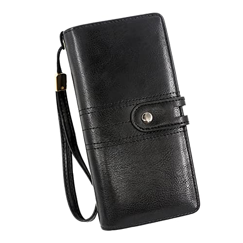Retro Einfache Lange Brieftasche Multifunktion Große Kapazität Brieftasche Handtasche Brieftasche Damen Für Impfpass (Black, One Size) von Generisch