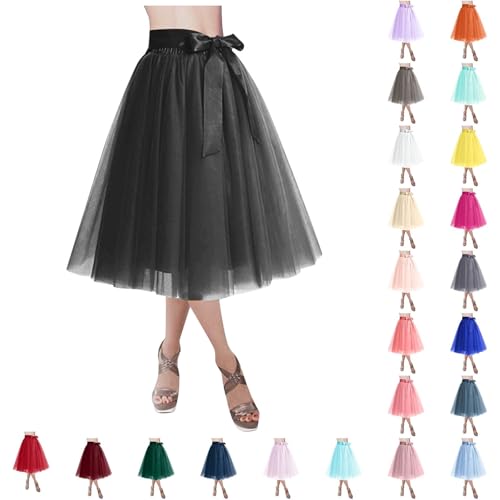 Rock Damen Tanzkleid, Damen Tüllrock Karneval Kostüm Rockabilly Faschingskostüme Fliege Faltenrock Tutu Ballett Blase Tüll Kleid Hoch Taillierter Petticoat A Linien Ballettrock 50Er Jahre Midirock von Generisch