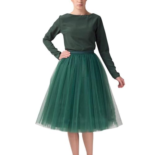 Rock Grün Damen, Petticoat, Petticoat Tüllrock Damen Lang Ballettrock Tütü Karneval Rock Fasching Kostüm Underskirt Reifrock Knielang Unterrock Rockabilly Tutu Grün von Generisch