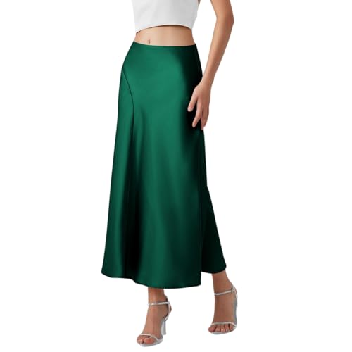 Röcke Damen Business Outfit Satin Rock Midi Rock Satin Elegant Hohe Taille Bleistiftrock Midirock Sommerrock Skirts for Women Satin Kleid Grün M von Generisch