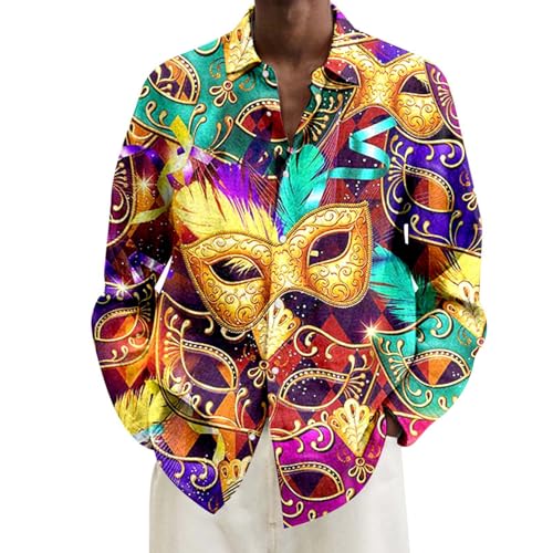 Rüschenhemd Herren, 80 Er Jahre Kostüm Herren, Langarmhemd Mit Knopfleiste Disco Fever Retro Style Party Outfit Hemden Bügelfrei Sommer Hawaiihemd, 3D Druck + Fashion Fasching Kostüm von Generisch