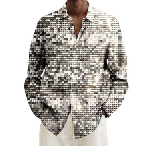 Rüschenhemd Herren - 70er Jahre Kostüm Herren - Regular Fit Strand-Hemd Atmungsaktive Shirts Langarmhemd Mit Knopfleiste Hemden Bügelfrei Club - 3d-Druckmuster Hemd Für Cocktailtanz Kleidung Rüschenhemd Herren - 70er Jahre Kostüm Herren - Regular Fit Strand-Hemd Atmungsaktive Shirts Langarmhemd Mit Knopfleiste Hemden Bügelfrei Club - 3d-Druckmuster Hemd Für Cocktailtanz Kleidung von Generisch