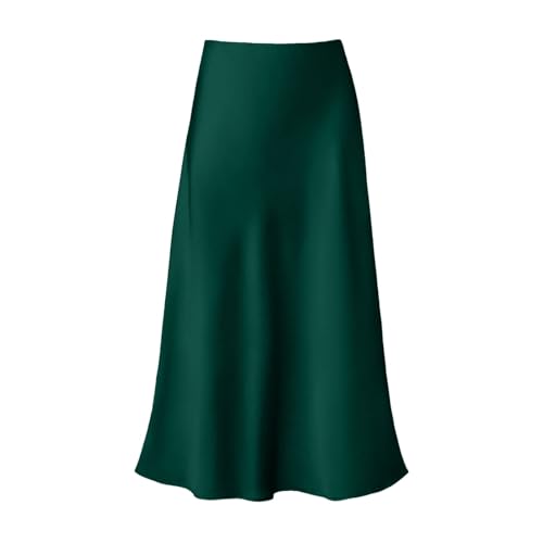 Satin Rock Damen Midi Rock Langer Rock Business Outfit Business Elegant Satin Maxirock Midirock Satinrock Satin Kleid Maxi Skirt Grün L von Generisch