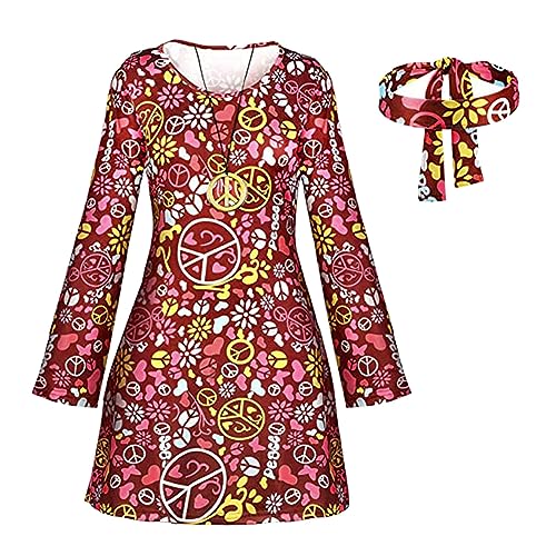 Schlager Outfit Damen, Große Größen Kurzarm Sexy 3XL 70er Jahre Bekleidung Hippie Kleidung Sommer 2 Stück 70Er Jahre Lang Schlager Kostüm Hippie Kostüm Boho Karneval Retro Hippie Kleid Kostüme von Generisch