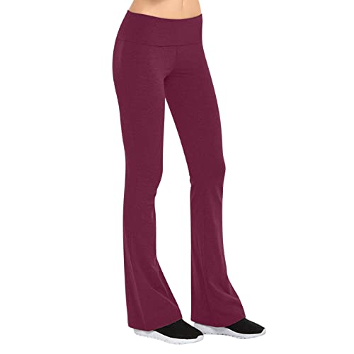 Schlaghose Damen Baggy Yogahose - Bequem Sporthose Lässige Yoga-Hosen Große Größen Yoga Pants Schlag Flared Leggings Gerippte Cross Waisted Hose Casual Bootcut Mit Taschen Lang Laufhose von Generisch