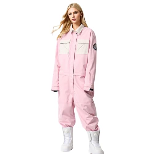 Schneeanzüge Für Damen Winddicht Schneeanzüge Outdoor Schneeanzug Damen Winter Overall Wasserdicht Schneeoverall Skioverall Ski Suit Women Mit Kapuze Rosa XL von Generisch