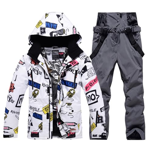 Schneeanzug Herren, Skianzug Herren 2 Teilig Set Winter Skibekleidung Wasserdicht Schneeanzug Thermo Overall Warm Ski Anzug Thermoanzug Langlaufski Set Snowboard Set Snowboardjacke von Generisch