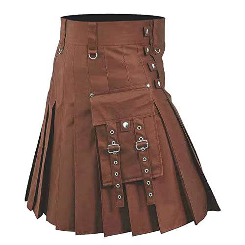 Schottischer Kilt Herren Klassischer Kariert Minirock Reißverschluss mittelalterliche Schottland Faltenröcke Traditioneller Kilt Einfarbig Vintage Kariertem Streetwear von Generisch