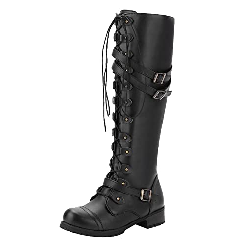 Schuhe Damen Winter, Schuhe Damen Schwarz, Damen Boots Ankle Hohe Stiefel herbste Stiefeletten Lammfell Gefüttert Knee High Women Kniehohe Schuhe Elegant Biker Wide Calf Leder von Generisch