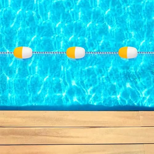 Schwimmende ovale Sicherheitstrennwand für Schwimmbäder, 34 m, Gelb und Weiß, zum Abteilen von Gefahrenbereichen, Sicherheitsseil mit Schwimmern zur Unterscheidung zwischen Gewässern von Generisch