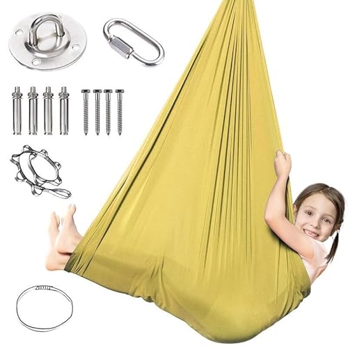 Sensory Swing, Therapieschaukel, Aerial Yogatuch Inkl. Befestigungsmaterial | Hochwertiges Komplettset | Nylon Yoga Tuch Zum Aufhängen | Yoga Hängematte, Schaukeltuch mit Autismus, Asperger(Gold) von Generisch