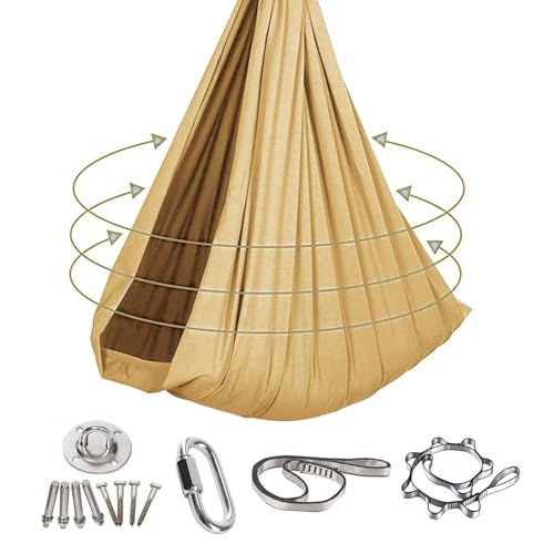 Sensory Swing, Therapieschaukel, Yoga Aerial Yogatuch Inkl. Befestigungsmaterial | Hängematte Hängesessel | Nylon Yoga Tuch Zum Aufhängen | Yoga Hängematte, Schaukeltuch(Gold) von Generisch