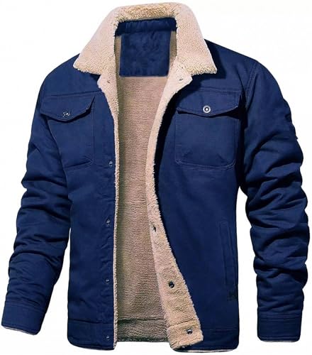 Sherpa-Jacke für Herren, bauchfrei, warm, Winter, Trenchcoat, Revers, Arbeit, Cargo-Jacken, mehrere Taschen, Herren-Winterjacke (Dunkelblau, M) von Generisch