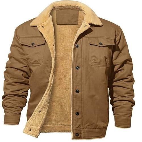 Sherpa-Jacke für Herren, bauchfrei, warm, Winter, Trenchcoat, Revers, Arbeit, Cargojacke, mehrere Taschen, Winterjacke für Herren (Kaffee, Größe 4XL) von Generisch