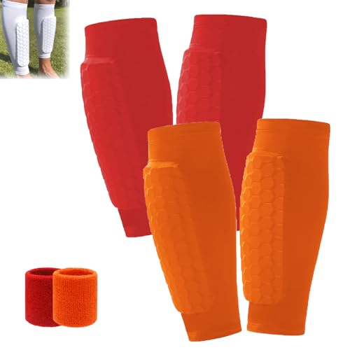 Shindefender Shin Guards, Shindefender Compression Sleeve with Honeycomb Pads, Shin Pads for Kids and Aldult, Suitable for Indoor and Outdoor Sports (X-Large,Red+Orange) von Generisch