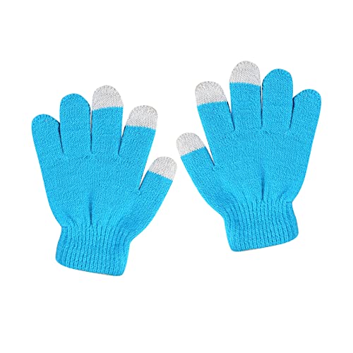 Show Finger Kinder-Fahrradhandschuhe, elastisch, rutschfest, gestrickt, Wolle, Handschuhe für Damen, kaltes Wetter (Hellblau, Einheitsgröße) von Generisch