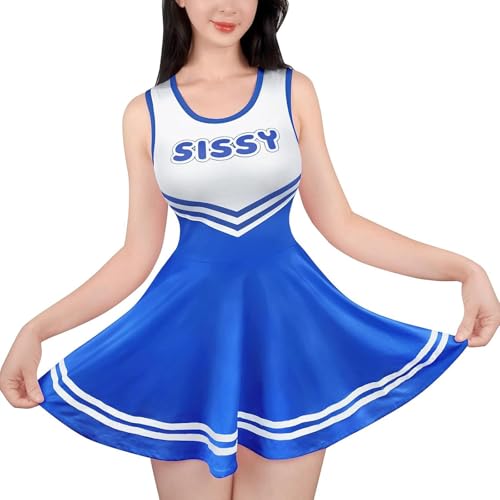 Sissy Kleidung Damen - Damen Seidenweichen Ärmellose Overall Cheer Sissy Bodycon Mini Kleid Rock von Generisch