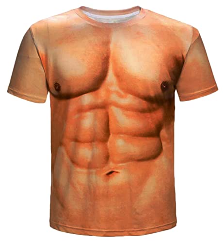 Sixpack t-Shirt männer, Muskelshirt Sixpack Herren 3D Bedrucktes Muscle Tshirt Große Größen Lustige Tattoo Muskel Kostüm Faschingskostüm Six Pack T Shirt Männer Sommer Kurzarm Tee Shirt Unisex von Generisch