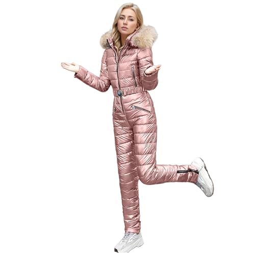 Skianzug Damen Winddicht Schneeanzüge Winter Warme Schneeanzüge Für Damen Winter Overall Wasserdicht Jumpsuit Schneeoverall Ski Overall Mit Kapuze Rosa XL von Generisch