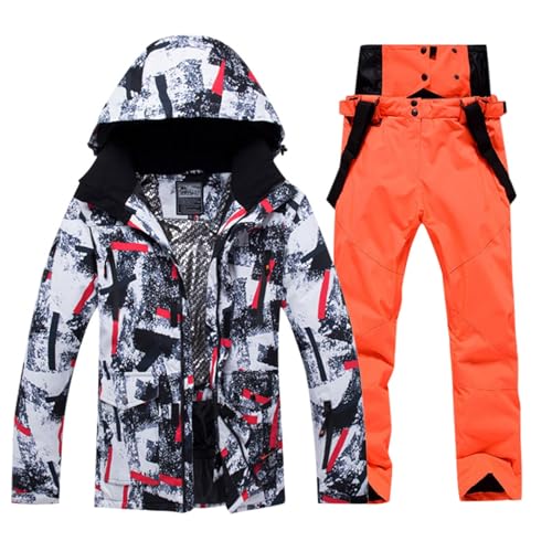 Skianzug-Herren-2-Teilig-Set-Orange, Skianzug Herren 2 Teilig Set Wasserdicht Ski Anzug Männer Mit Kapuze Schneeanzug Winddicht Snowboard Set Sport Thermoanzug Winter Skijacke Und Hose Skibekleidung von Generisch