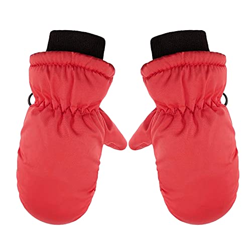 Skihandschuhe Kinder Ski Handschuhe Winter Wasserdicht Warm Schneehandschuhe Kleinkind Jungen Thermo Winterhandschuhe Einfarbig Schnee Sport Handschuhe Baby Gloves Mädchen (Red, One Size) von Generisch