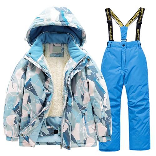 Softshellanzug Kinder - Verdickung Schneeanzug Kinder Unisex 2 Teilig Skianzug Winddicht Outdoorjacke Winter Warm Gefüttert Jackenanzug Wasserdicht Winterjacke + Skihose Funktionsanzug von Generisch