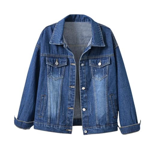 Sommer Jacke Damen Einfarbig Geknöpft Jeansjacke Langarm Kurze Kurzjacke Übergangsjacke Jacket Aesthetic Revers Geknöpft Jeans Jeansjacken Jacke Frühlingsjacke Damenjacken Blau 4XL von Generisch