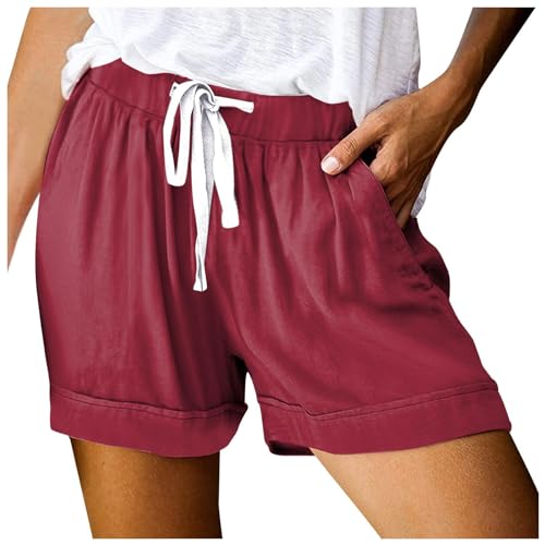 Sommerhose Damen Kurz Leicht Lockere Leinenhose Freizeithose Kurze Elegant Musselin Musselin Hose Musselin Shorts Sommer Baggy Casual Sommerhose Sporthose von Generisch